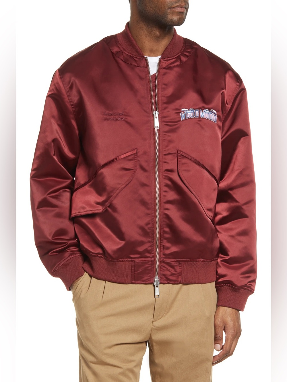NWT | Wood Wood Casey Satin Bomber Jacket | Dark Red